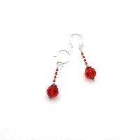Red and Silver Dangle Earrings for Women Crystal Bead Drops Jewelry Gifts for Her