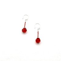 Red and Silver Dangle Earrings for Women Crystal Bead Drops Jewelry Gifts for Her