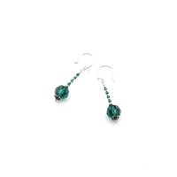 Green and Silver Earrings for Women Dangle Drop Crystal Bead Jewelry Ladies Gifts 