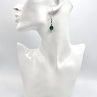 Green and Silver Earrings for Women Dangle Drop Crystal Bead Jewelry Ladies Gifts 