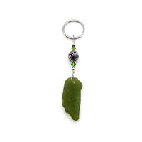 silver Bali green crystal beaded keyring