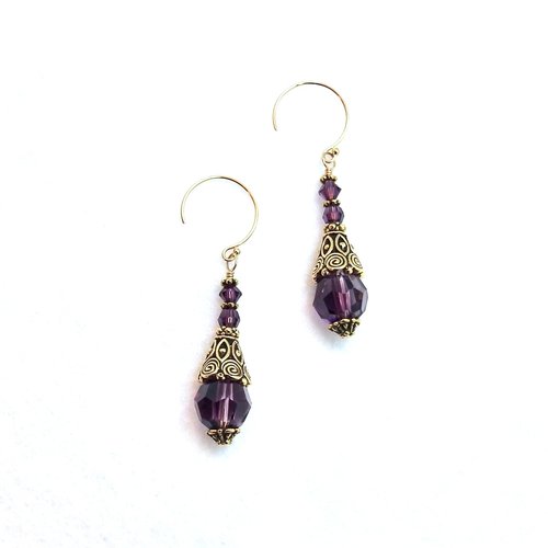 purple dangle crystal earrings 