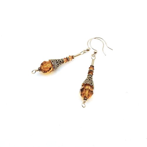 Long Topaz Orange Dangle Earrings for Women Pierced Elegant Style Handmade Jewelry Gifts