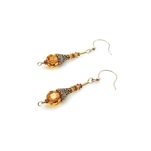 Long Topaz Orange Dangle Earrings for Women Pierced Elegant Style Handmade Jewelry Gifts