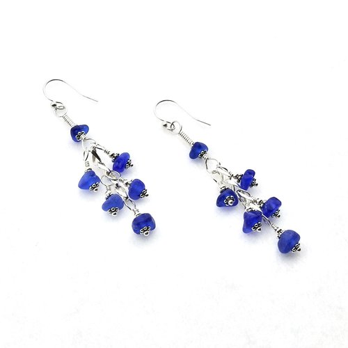 long cobalt blue silver pierced drops