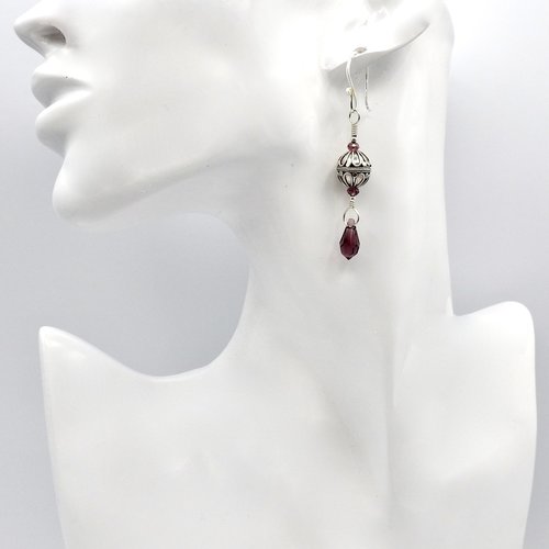 Crystal Teardrop Earrings Long Purple Pierced Silver Dangle Drops Handmade Jewelry Women's Gifts