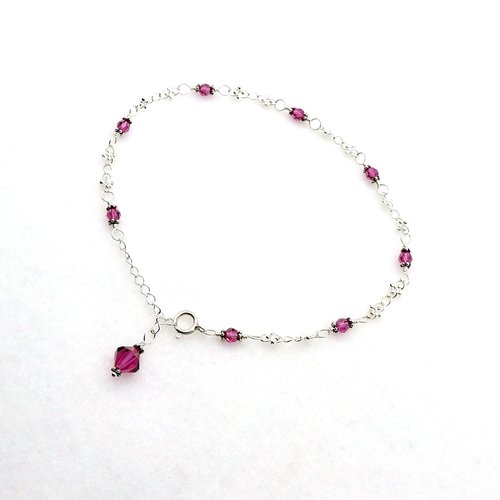 adjustable pretty sterling silver chain with crystal bead dangle 