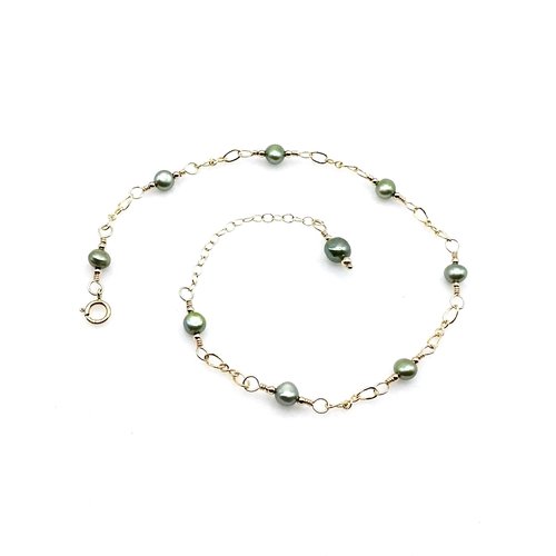 Green Freshwater Pearl Anklet for Women Adjustable Gold Chain Ankle Bracelet Handmade Jewelry 