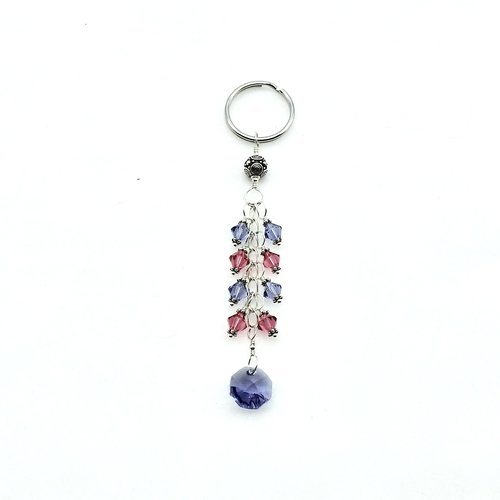 Purple and Pink Crystal Keychain Silver Chain Octagonal Dangle Charm Handbag Accessory Gifts