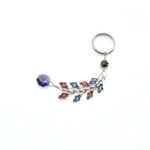Purple and Pink Crystal Keychain Silver Chain Octagonal Dangle Charm Handbag Accessory Gifts