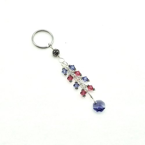 Purple and Pink Crystal Keychain Silver Chain Octagonal Dangle Charm Handbag Accessory Gifts