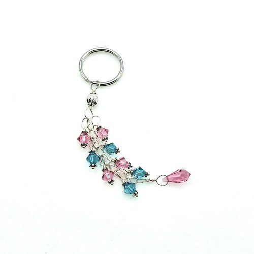 Crystal Dangle Keychain Turquoise Blue Pink Teardrop Charm Silver Chain Car Key Accessories Gifts