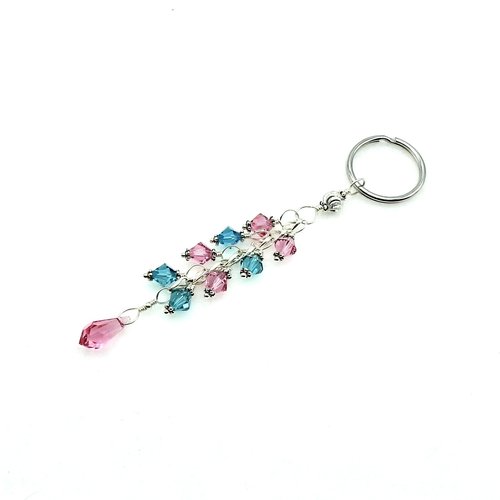 Crystal Dangle Keychain Turquoise Blue Pink Teardrop Charm Silver Chain Car Key Accessories Gifts