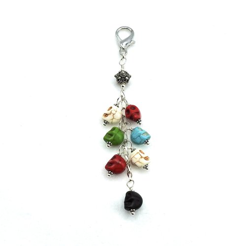 Howlite Skull Crystal Keychain Clip On Zipper Pull Charm Multi Color Handmade Chakra Gifts 