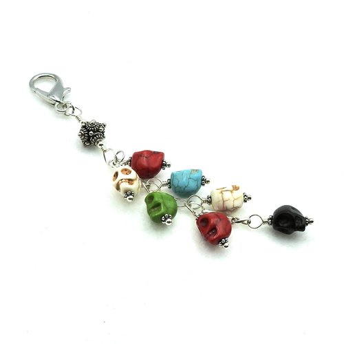 Howlite Skull Crystal Keychain Clip On Zipper Pull Charm Multi Color Handmade Chakra Gifts 