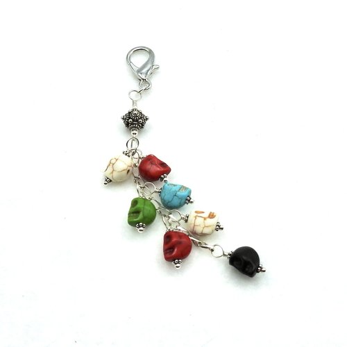 Howlite Skull Crystal Keychain Clip On Zipper Pull Charm Multi Color Handmade Chakra Gifts 
