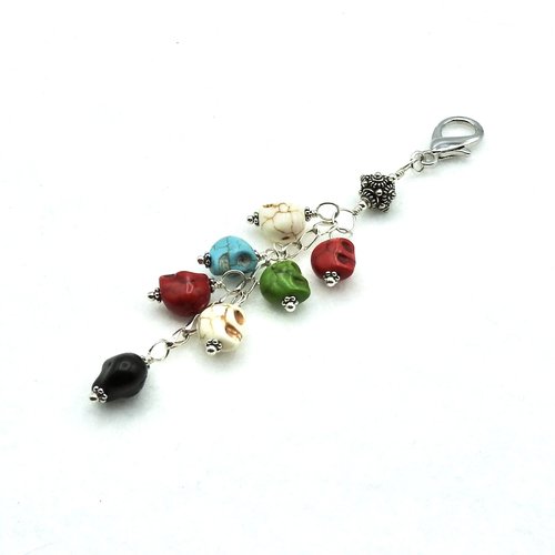 Howlite Skull Crystal Keychain Clip On Zipper Pull Charm Multi Color Handmade Chakra Gifts 