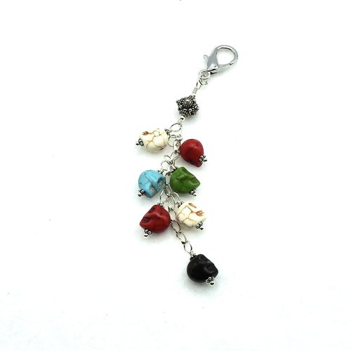 Howlite Skull Crystal Keychain Clip On Zipper Pull Charm Multi Color Handmade Chakra Gifts 