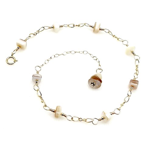 Mother of Pearl Jewelry, Adjustable Gold Chain Ankle Bracelet, Handmade Gifts Canada