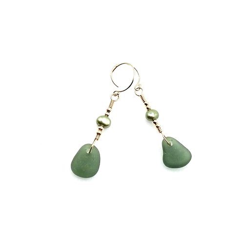 green sea glass earrings