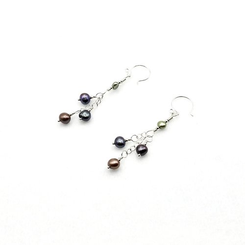 Dangling Freshwater Pearl Earrings Silver Chain Handmade Delicate Fashion Jewelry Gifts