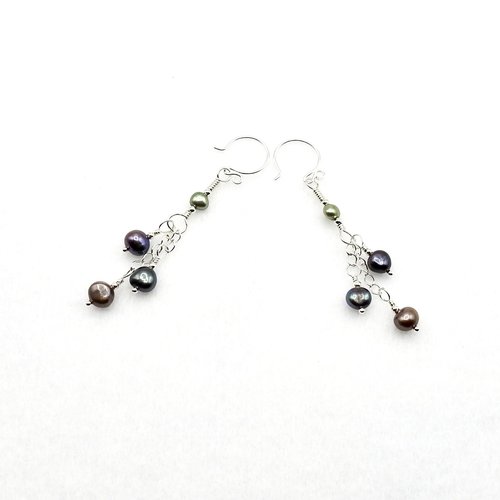 Dangling Freshwater Pearl Earrings Silver Chain Handmade Delicate Fashion Jewelry Gifts
