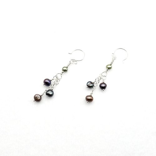 Dangling Freshwater Pearl Earrings Silver Chain Handmade Delicate Fashion Jewelry Gifts