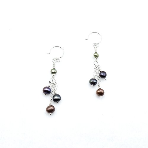 Dangling Freshwater Pearl Earrings Silver Chain Handmade Delicate Fashion Jewelry Gifts