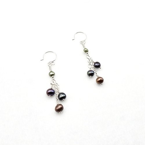 Dangling Freshwater Pearl Earrings Silver Chain Handmade Delicate Fashion Jewelry Gifts