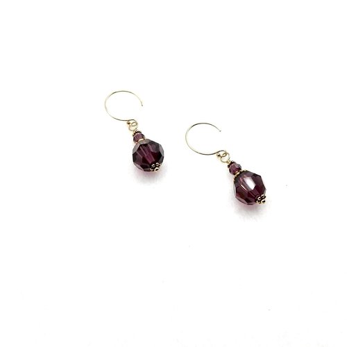 Dark Purple Short Crystal Earrings Gold Pierced Dangle February Birthstone Jewelry Gifts 