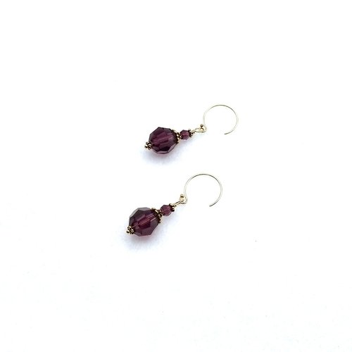 Dark Purple Short Crystal Earrings Gold Pierced Dangle February Birthstone Jewelry Gifts 