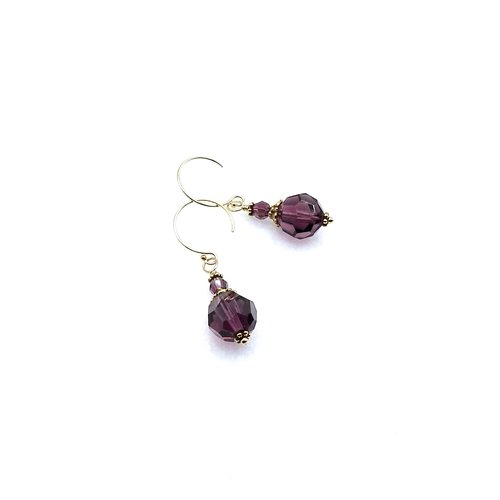 Dark Purple Short Crystal Earrings Gold Pierced Dangle February Birthstone Jewelry Gifts 