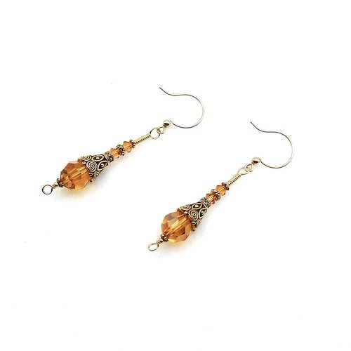 Long Topaz Orange Dangle Earrings for Women Pierced Elegant Style Handmade Jewelry Gifts