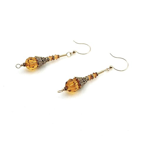 Long Topaz Orange Dangle Earrings for Women Pierced Elegant Style Handmade Jewelry Gifts
