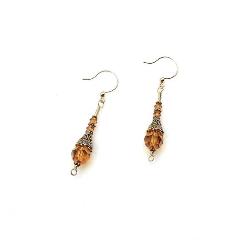 Long Topaz Orange Dangle Earrings for Women Pierced Elegant Style Handmade Jewelry Gifts