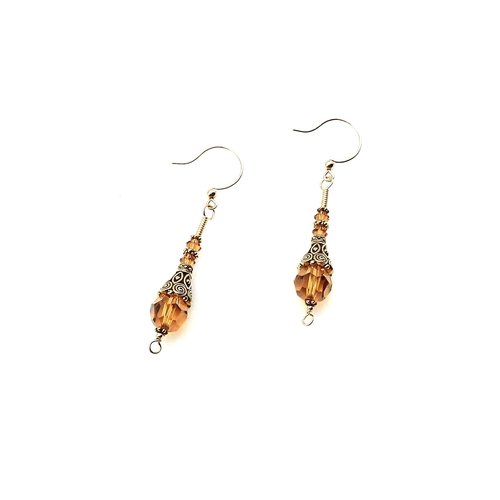 Orange Bead Crystal Earrings for Women Long Gold Dangle Handmade Jewelry Gift Ideas for Her
