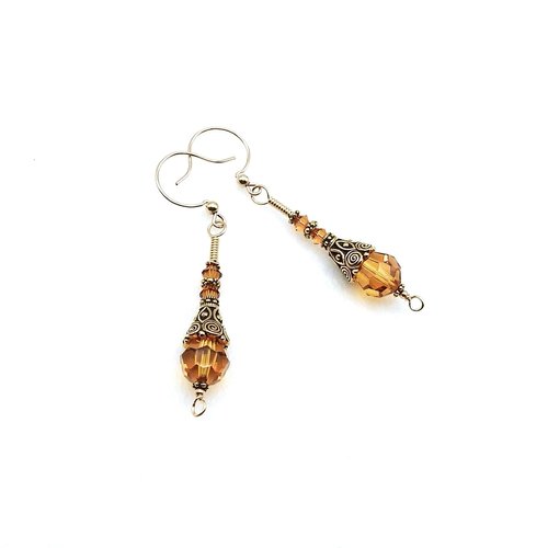 Long Topaz Orange Dangle Earrings for Women Pierced Elegant Style Handmade Jewelry Gifts