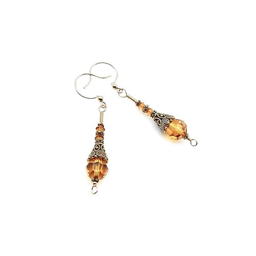 Orange Bead Crystal Earrings for Women Long Gold Dangle Handmade Jewelry Gift Ideas for Her