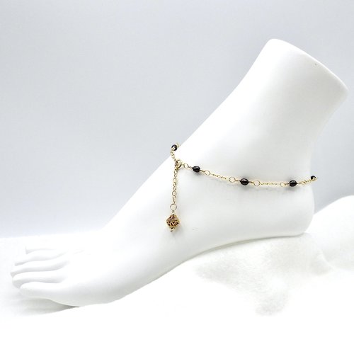 Black Pearl Anklet for Women Freshwater Iridescent Gold Ankle Bracelet Summer Gifts