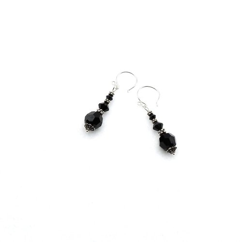 handmade with black crystal beads in graduated sizes 4, 6 and 8mm