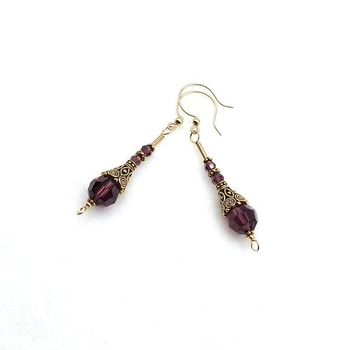 long purple crystal earrings for women
