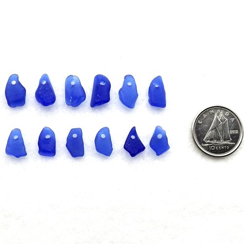 Fringe Beads for Sewing and Crafts, Very Tiny Cobalt Blue Top Drilled Sea Glass Charms for Jewelry Making
