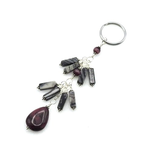 Gemstone Keychain Picasso Jasper and Purple Teardrop Handmade Dangly Keyring Gifts for Women
