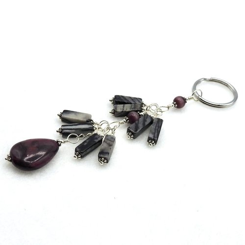 Gemstone Keychain Picasso Jasper and Purple Teardrop Handmade Dangly Keyring Gifts for Women