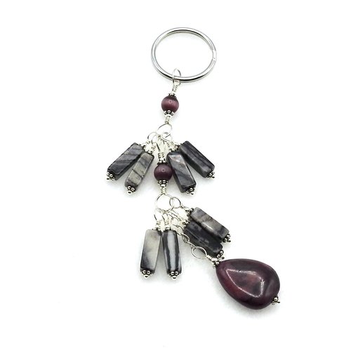 Gemstone Keychain Picasso Jasper and Purple Teardrop Handmade Dangly Keyring Gifts for Women