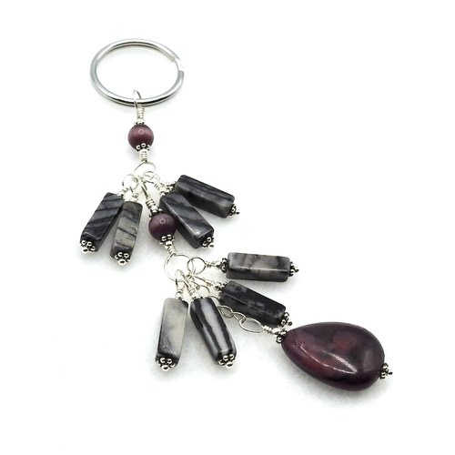 Gemstone Keychain Picasso Jasper and Purple Teardrop Handmade Dangly Keyring Gifts for Women