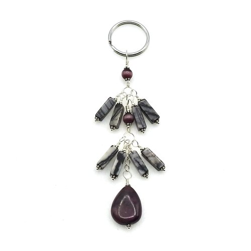 Gemstone Keychain Picasso Jasper and Purple Teardrop Handmade Dangly Keyring Gifts for Women