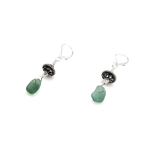 Sea Glass Earrings Teal Lever Back Dangle Drops Handmade Beach Jewelry Gifts