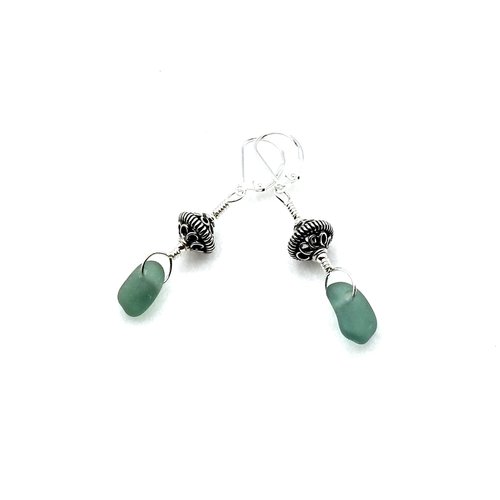Sea Glass Earrings Teal Lever Back Dangle Drops Handmade Beach Jewelry Gifts