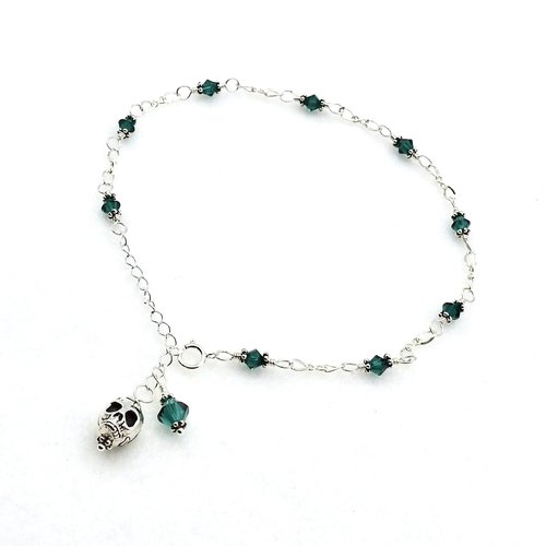 Skull Ankle Bracelet Emerald Green Adjustable Silver Chain Anklet for Women Ladies Handmade Gifts
